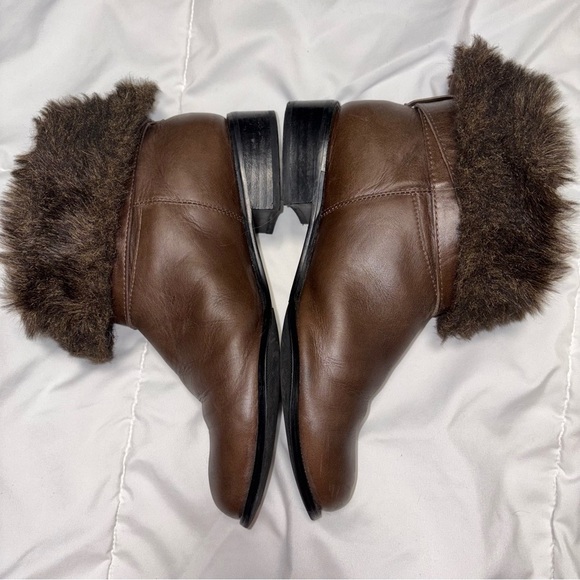 Chicos brown leather faux fur ankle boot Sloucy fold over Size 7.5 - Picture 5 of 9